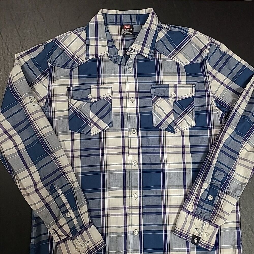 Southpole Shirt Adult Men's XL Blue Plaid Long Sleeve Button Western Nice!!!